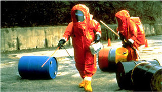 Level A personal protective clothing and equipment for air monitoring and hazardous waste sampling. Level A personal protective clothing and equipment for air monitoring and hazardous waste sampling.