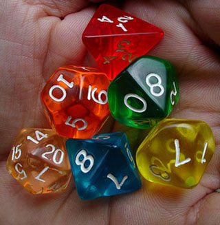 Dice with assorted number of faces. Dice with assorted number of faces.