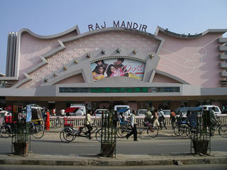 Raj Mandir cinema, with bicycles in the foreground. Raj Mandir cinema, with bicycles in the foreground.
