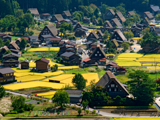 Clusters of steep-roofed houses in the countryside of fields Clusters of steep-roofed houses in the countryside of fields