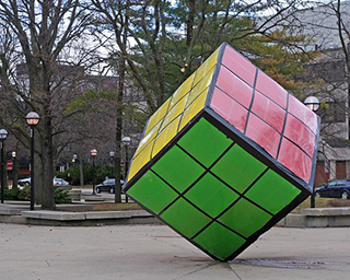 A big Rubik's cube on the street. A big Rubik's cube on the street.