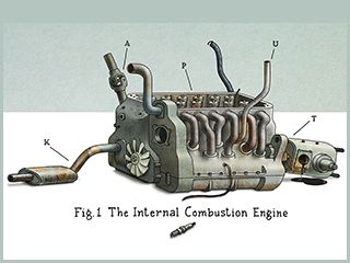 A car engine connected with pipes. A car engine connected with pipes.