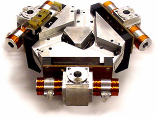 A photograph of the macro-scale hexflex nanomanipulator device. A photograph of the macro-scale hexflex nanomanipulator device.