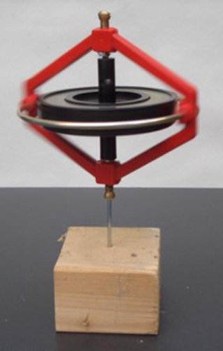 Rotating gyroscope on the top of a nail. Rotating gyroscope on the top of a nail.