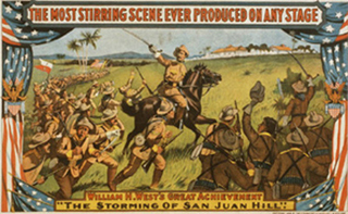 A print of William H. West leading his men while riding a horse. A print of William H. West leading his men while riding a horse.