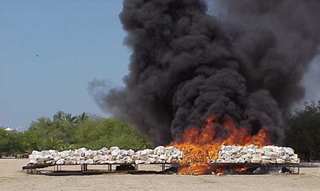 The U.S. Drug Enforcement Administration sets seized cocaine ablaze. The U.S. Drug Enforcement Administration sets seized cocaine ablaze.
