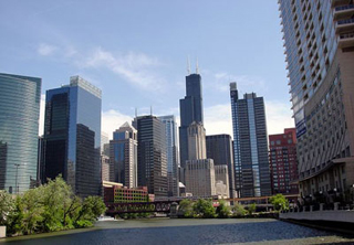 A photo of modern skyscrapers in Chicago. A photo of modern skyscrapers in Chicago.