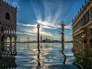 Buildings and monuments reflected in flood waters. Buildings and monuments reflected in flood waters.